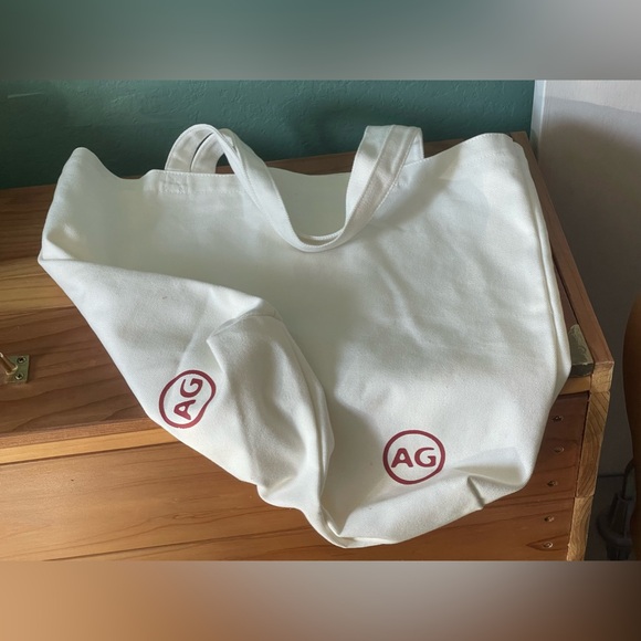 AG Adriano Goldschmeid Tote Bag Off White Canvas Logo 14x15.5x5” - Picture 2 of 6